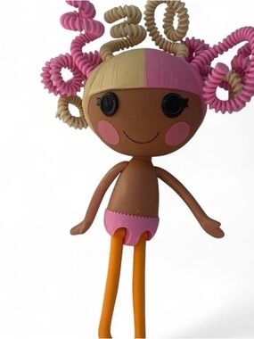 Curly-Haired Pink & Beige Kids Doll with Orange Legs